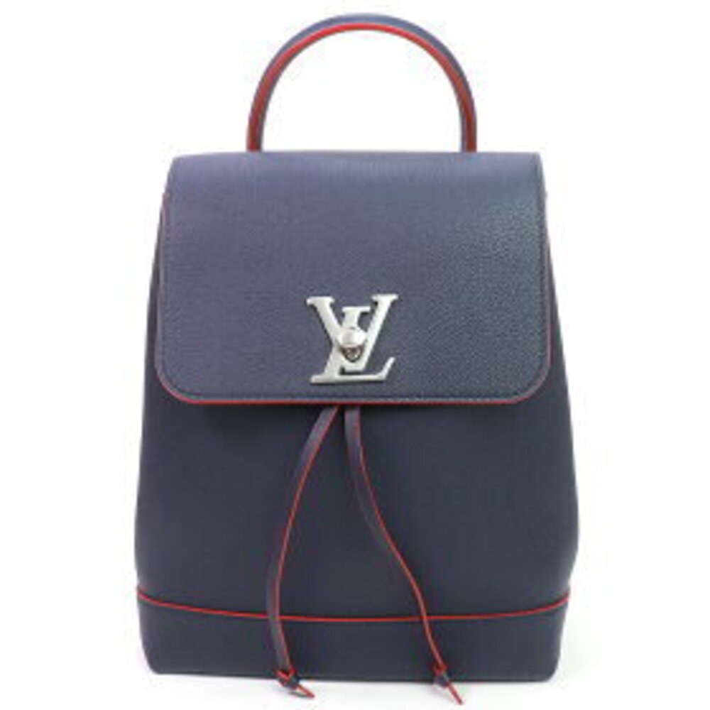 Louis Vuitton Logo LV Leather Rouge Lock Calfskin Marine Backpack Black Rucksack